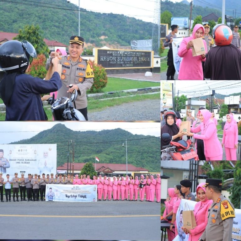 Bulan Penuh Berkah, Kapolres KSB di Dampingi Ketua Bhayangkari Cabang Sumbawa Barat Berbagi Takjil