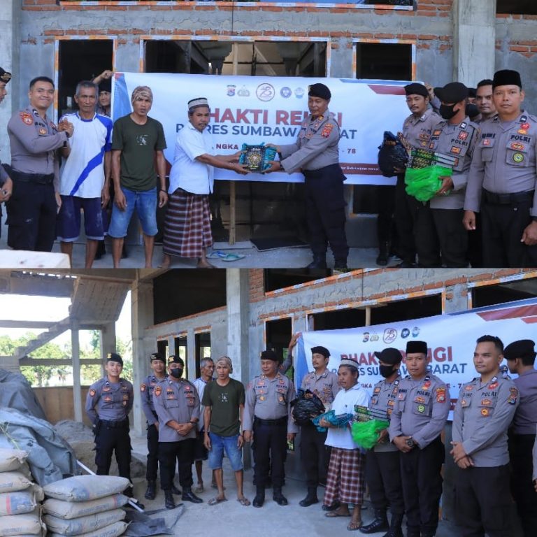 Bhakti Religi Jelang Hari Bhayangkara ke 78, Sat Samapta Polres Sumbawa Barat Berikan Bantuan Semen dan Alquran