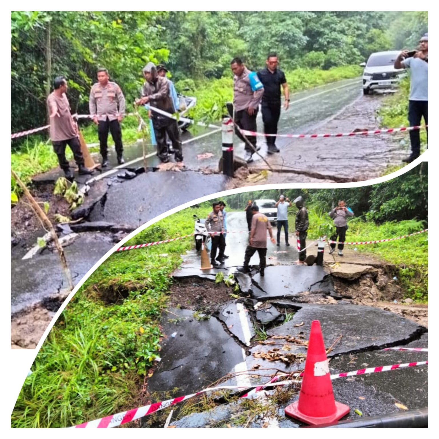 Akibat Curah Hujan Tinggi Ruas Jalan Amblas Tidak Bisa dilalui, Polsek Sekongkang Memasang Garis Pengaman