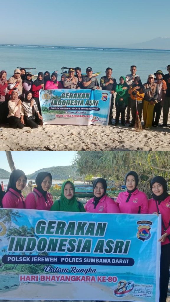 Gotong Royong di Pantai Jelengah Warnai HUT Bhayangkara ke-80, Wujud Sinergi Polri dan Masyarakat Jereweh